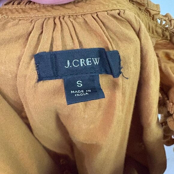 J.Crew Eyelet Pom-Pom flutter sleeve Poplin Cotton Golden Yellow Top Size S - Picture 12 of 12